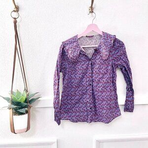 J Crew Ruffle-Collar Button-Up Shirt in Liberty Toutouayette Fabric Size 2